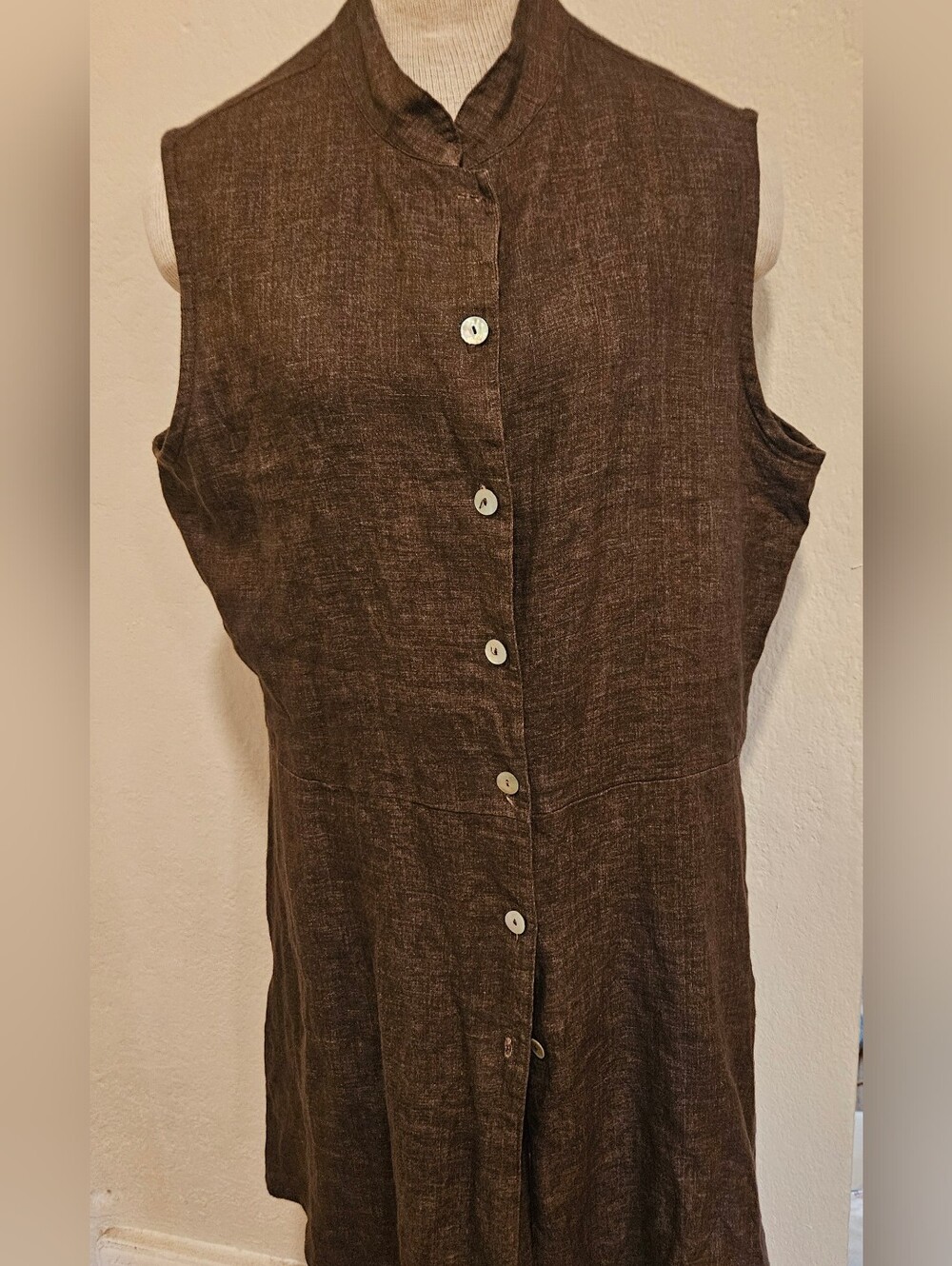 Bryn Walker Linen Button Front Vest Size Large Brown Sleeveless Top